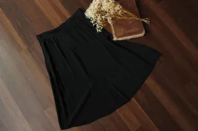 Vintage 1980s Black Rayon Crepe Knee Length Skirt with Pockets