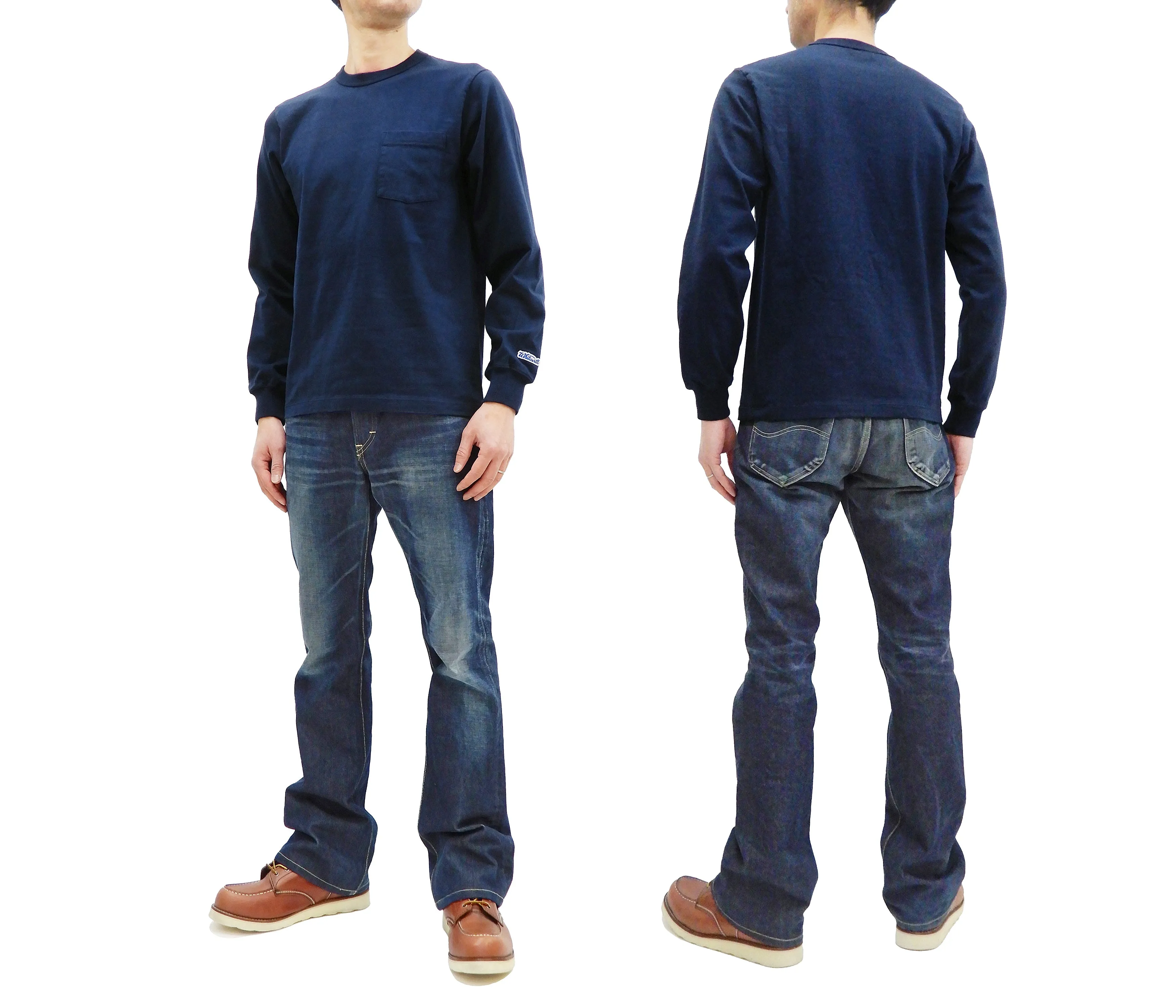 Whitesvill Plain T-shirt Men's Heavyweight Long Sleeve Pocket Tee WV68849 128 Dark-Blue