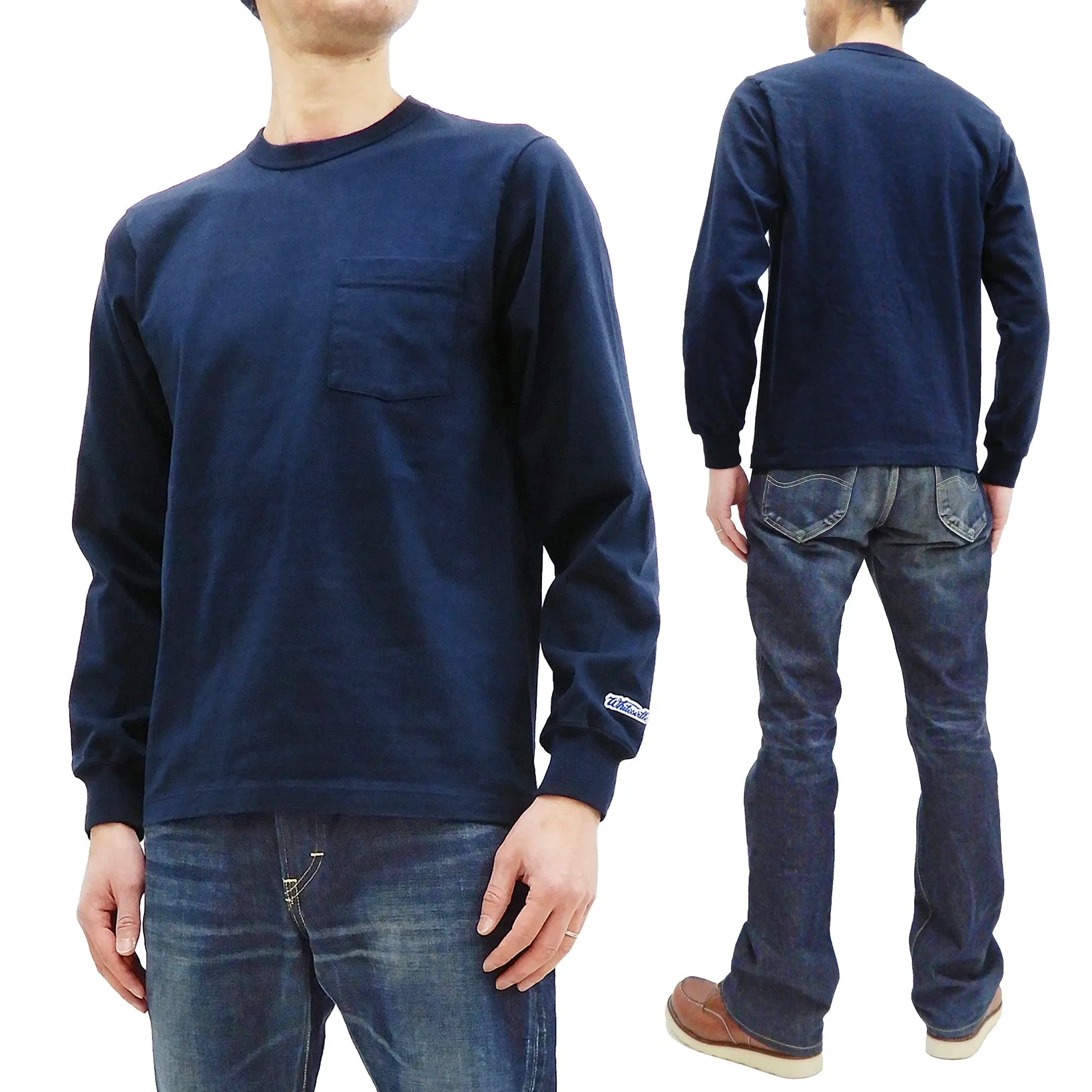 Whitesvill Plain T-shirt Men's Heavyweight Long Sleeve Pocket Tee WV68849 128 Dark-Blue