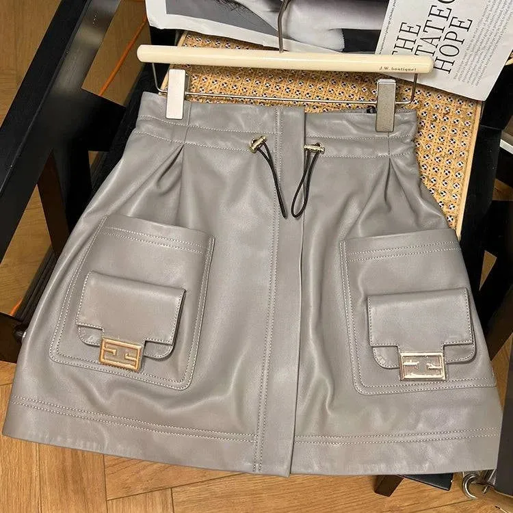 Women's Drawstring Elastic A- line Sheepskin Skirt